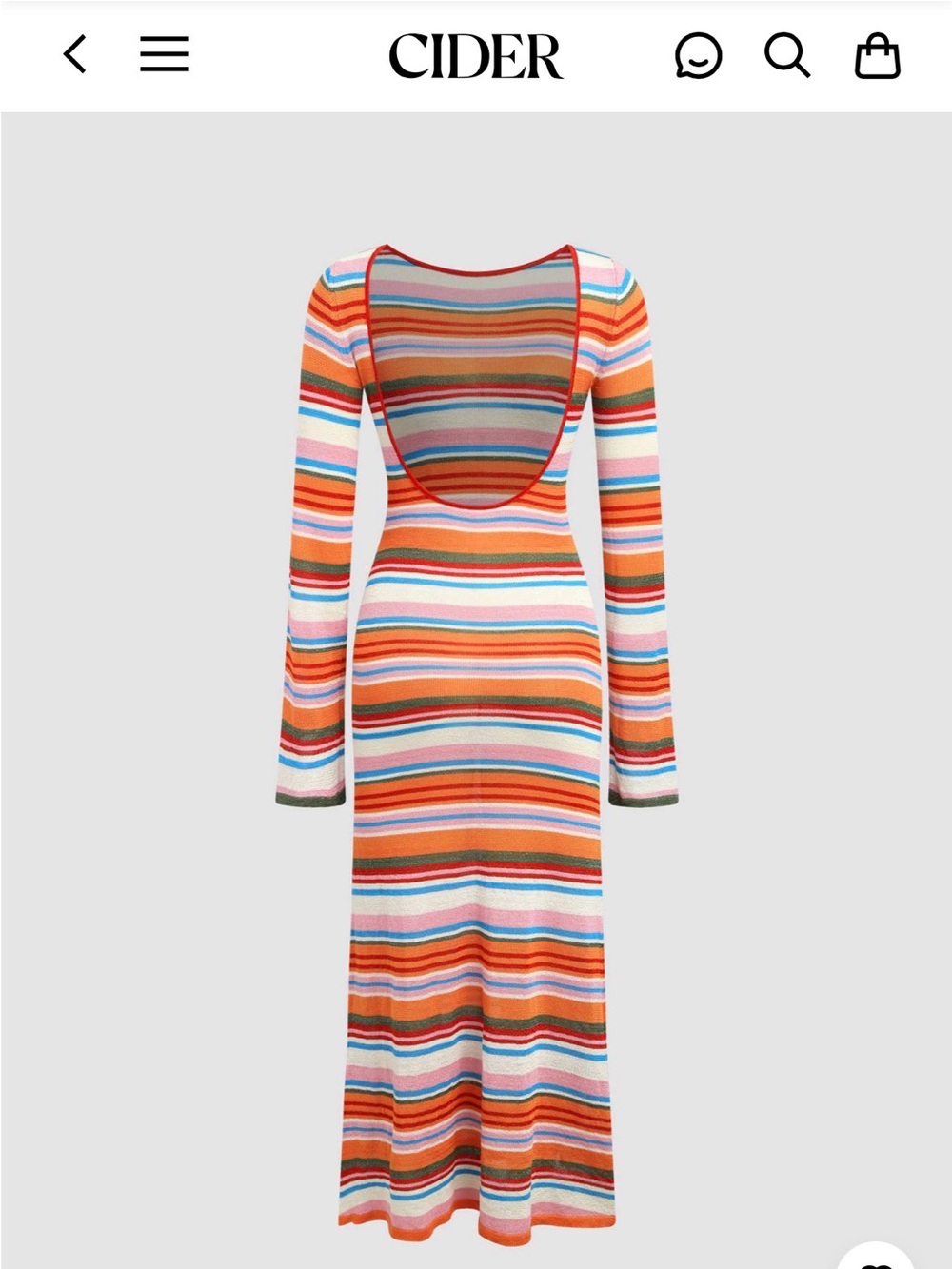 CIDER Orange Multi-Stripe Knit Long Sleeve Maxi Dress Backless NWT size M-L - Picture 2 of 10